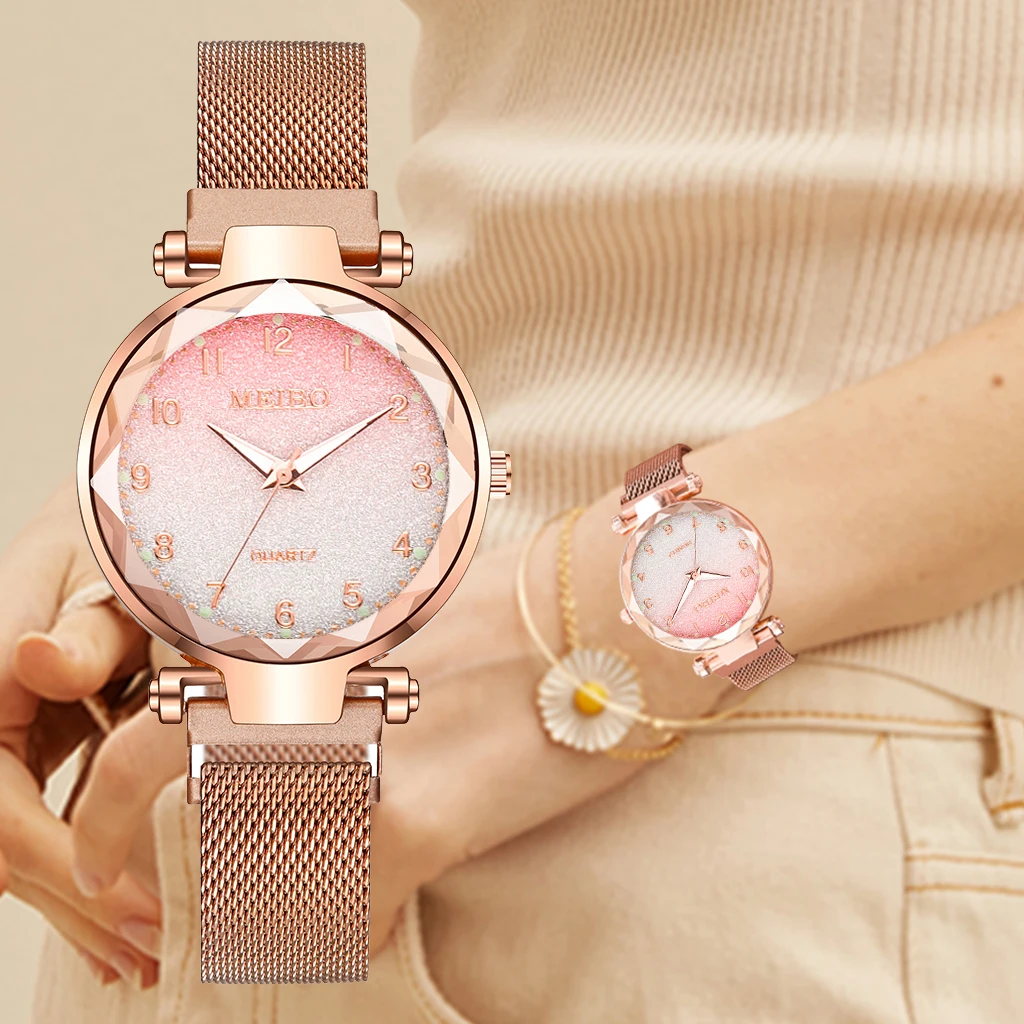 

Часы наручные женские с магнитной застежкой, роскошные модные, с градиентным переходом цветов, подарок для женщин, 2021