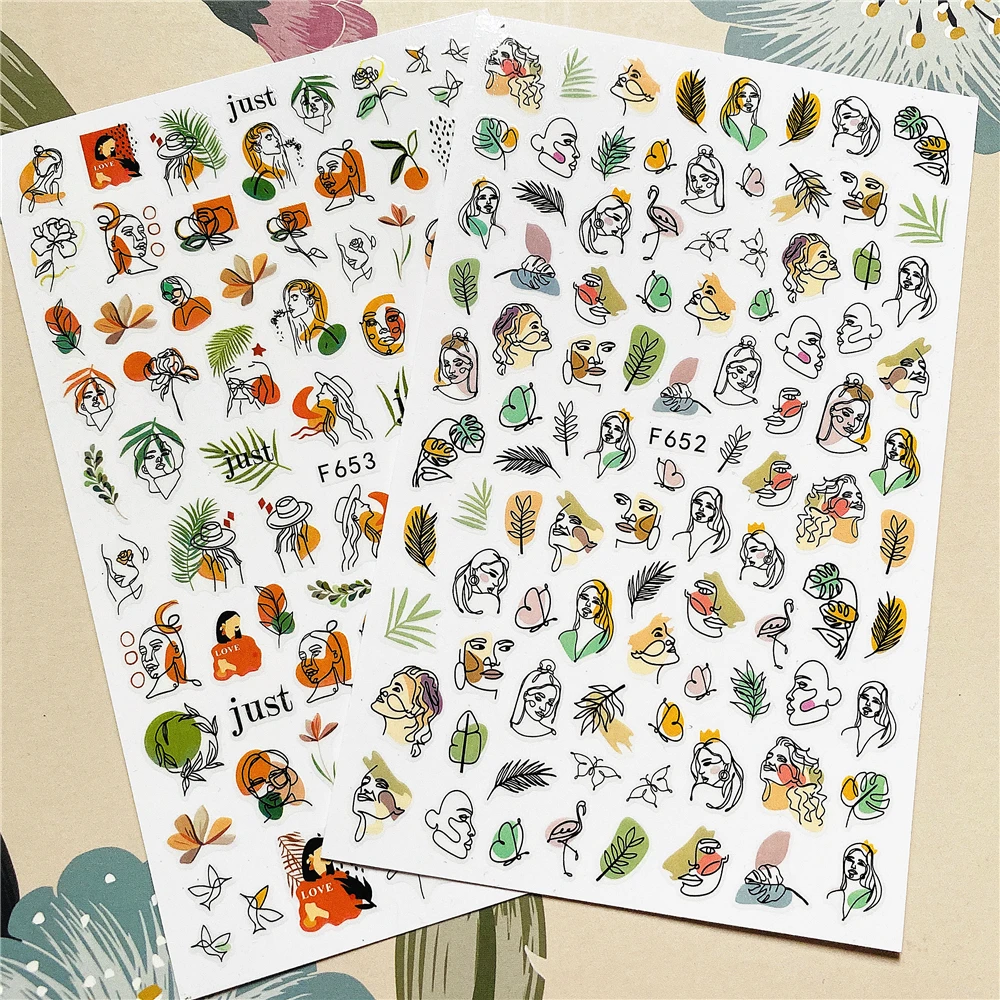 

F-652-653 абстрактная девушка 3D задняя клей для ногтей Наклейка Виниловые наклейки на стену для художественного оформления ногтей Nail art Украшен...