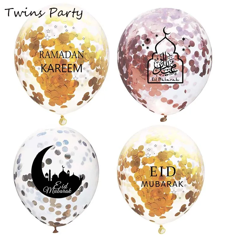 

Twins 10Pcs 12Inch Rose Gold Eid Mubarak Confetti Balloon Ramadan Kareem Balloons Muslim Party Balloons Eid Mubarak Balloons
