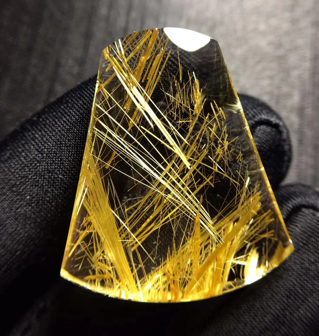 

Genuine Natural Gold Rutilated Quartz Rectangle Pendant 33.5*28.9*8.3mm Wealthy Crystal Jewelry Women Men Brazil Genuine AAAAAA