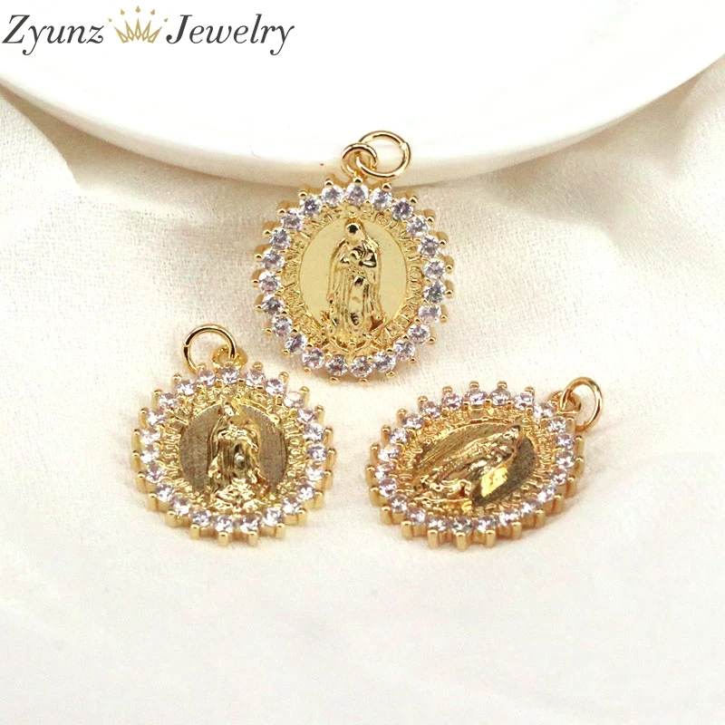 

10PCS, For Necklace CZ Micro Pave DIY Jewelry Making Fashion Jesus of vingin Charms Pendants Gold Color Crystal Pendants