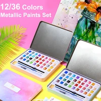 1236 color solid watercolor paints set textured pearlescent pigment metallic glitter acuarela suit portable art supplies