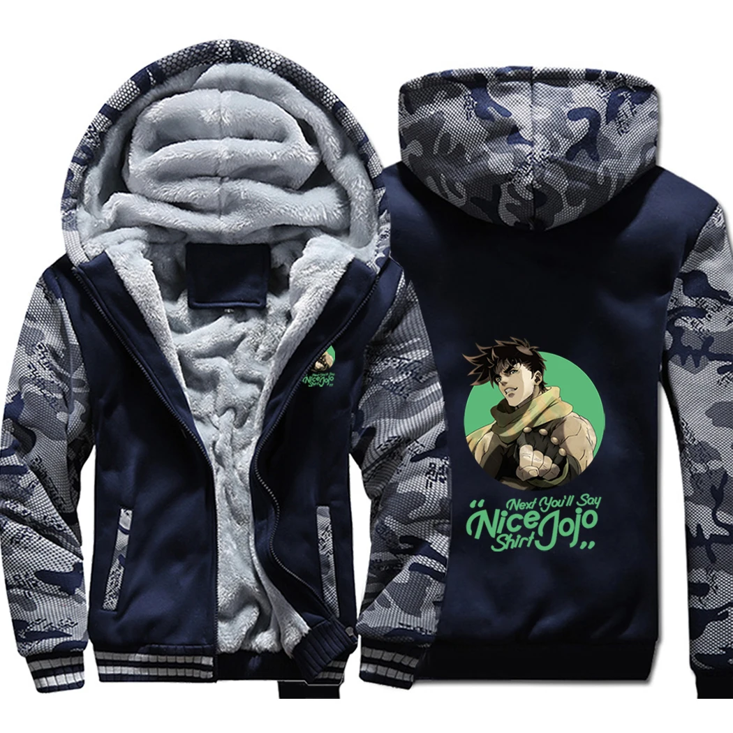 

Japan Anime jojo's Bizarre Adventure Next you'll Say Nice Mens Winter Thicken Camouflage Hoodies Pullover Sweatshirt Coat Jacket