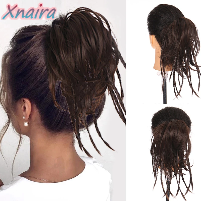 

Xnaira Short Straight Chignon With Elastic Band Synthetic Scrunchie Messy Hair Bun High Temperature Fiber Hairpieces Extensions