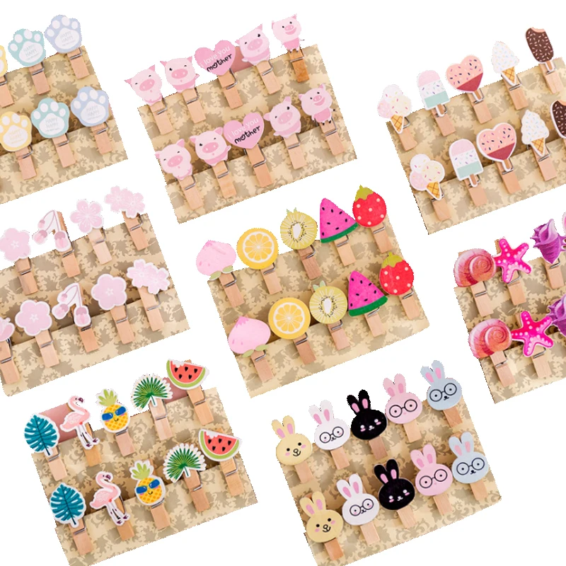 

10packs Korea ins girl photo wall decoration hemp rope small wooden clip Kitchen sealing clip wood pegs Hanging Leave Message