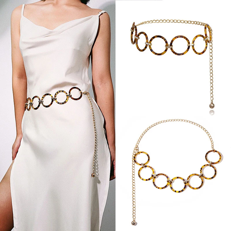 

Ladies Geometric Long Belly Waist Chain Belt For Women Fashion Female Personality Metal Gold Circle Chain Belt for Dress