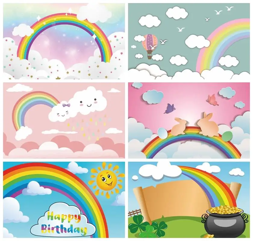 

Фоны Laeacco для фотосъемки на день рождения, голубое небо, белые облака, радуга, реквизит фотосессии новорожденных