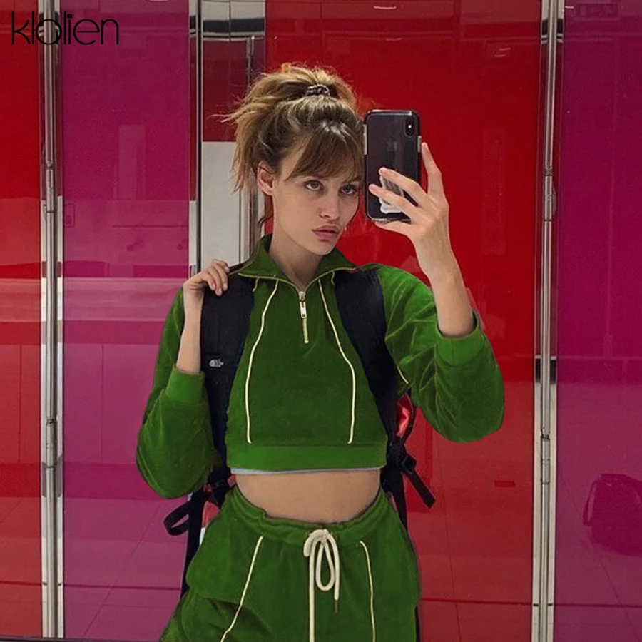 Женский комплект из 2 предметов kalien зеленая толстовка на молнии с длинным рукавом