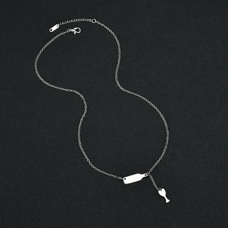 Kymyad Gold Silver Color Winebowl Pendant Necklaces New Link Chain Couple Collar Creative Design Collier Femme Jewelry | Украшения и