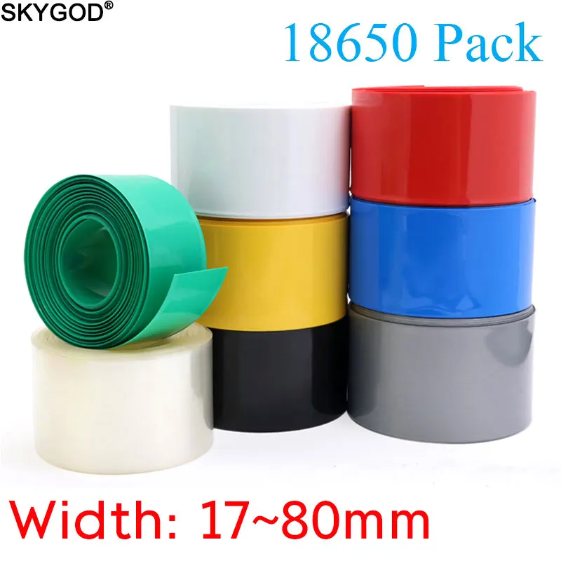 

Width 17mm ~ 80mm 18650 Lithium Battery Heat Shrink Tubing Li-ion Wrap Cover Skin PVC Shrinkable Film Sleeves Insulation Sheath
