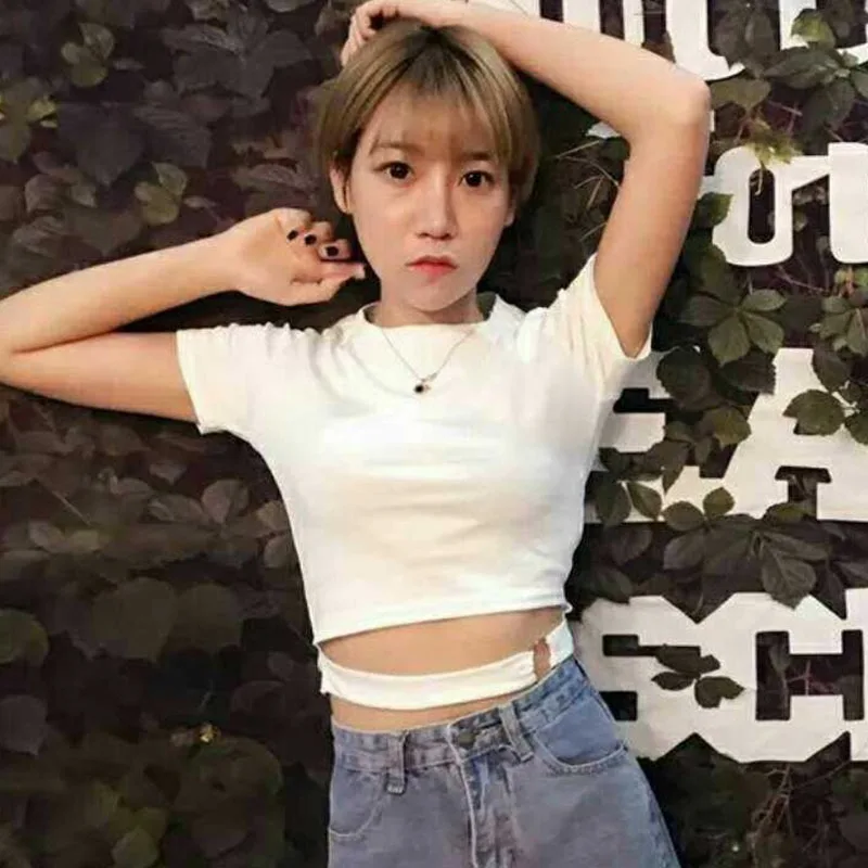 

2020 Women Sexy Crop Tops Ladies Short Sleeve Slim T-Shirt Female Casual Streetwear O-neck Skinny T-Shirt feminina