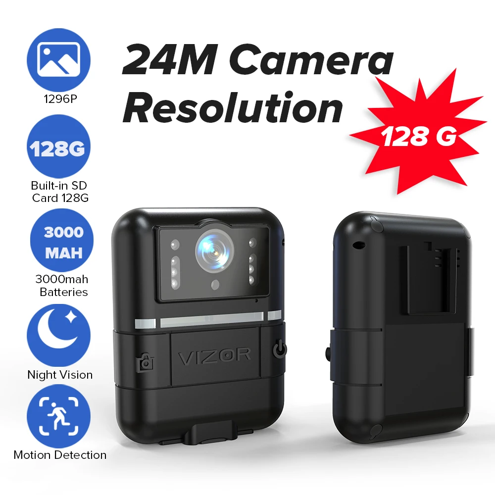 

Mini Camera Police FHD 1296P Body Mounted Camera Small Portable Night Vision BodyCam 128GB Camera Mini GPS DVR Video Recorder