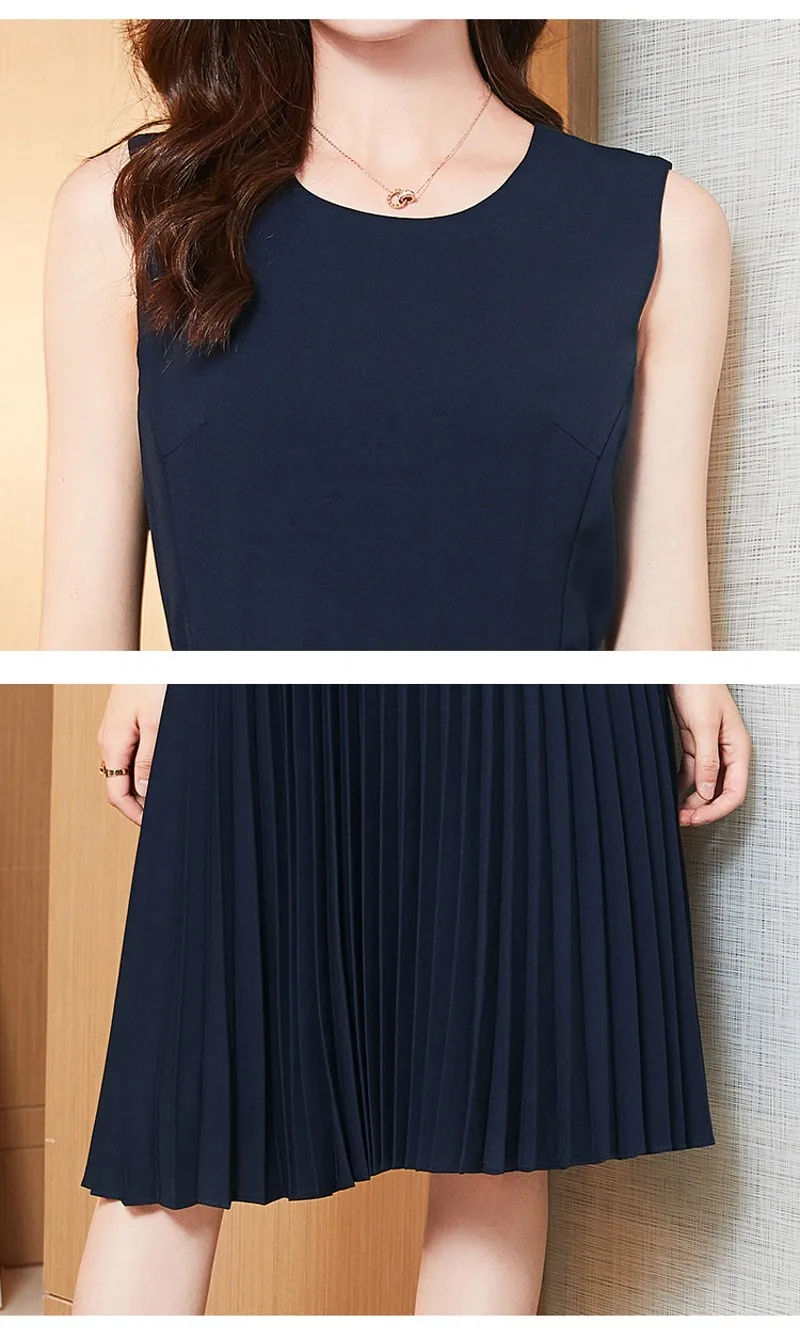 

2021 summer temperament Women Sleeveless V Neck A-line Dresses Fashion Solid Pleated casual dress