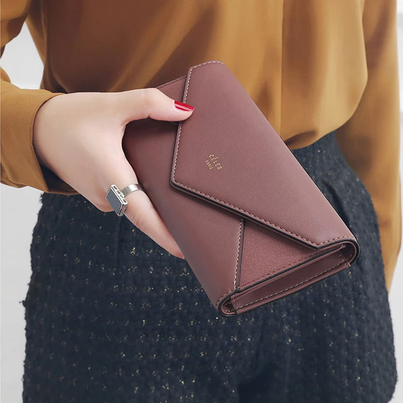 

aliwood Brand 3 Fold Women's Wallet Designer Envelope Clutch For Women Hasp Money Clip Leather Female Long Wallet Phone Pocket