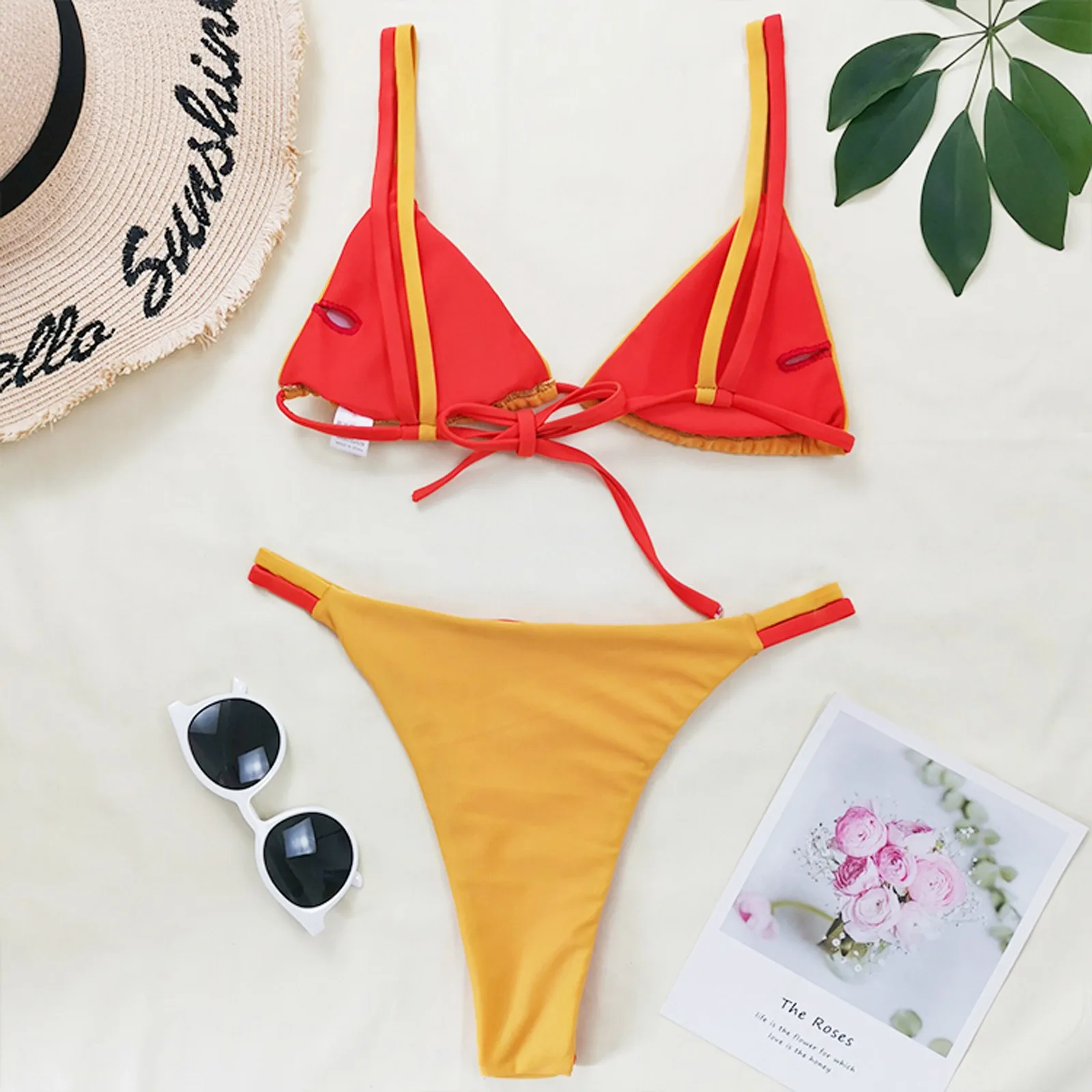 

2021 New Swimwear Europe Sexy Stitching Color Split Swimsuit Explosions Stitching Bikini Bikini High Waist Bikini Swimwear Women