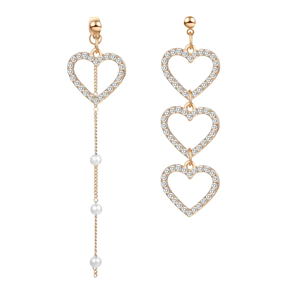 

New Korean Asymmetry Heart Long Drop Earrings For Women Crystal Big Geometric Dangle Earring 2021 Wedding Jewelry Gift