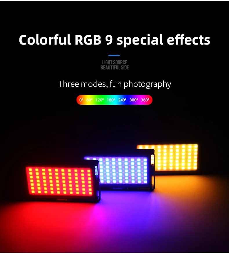 Manbily MFL-08 RGB светодиодный светильник 2500K-8500K лампа с регулируемой яркостью сцены