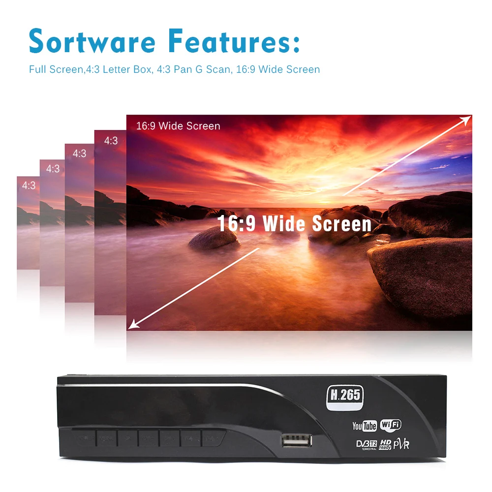 Hot Selling Europe H.265/HEVC 1080P Decoder DVB-T2 HD Digital Terrestrial Receiver DVB-T TV Tuner Support M3U Youtube+USB WIFI |