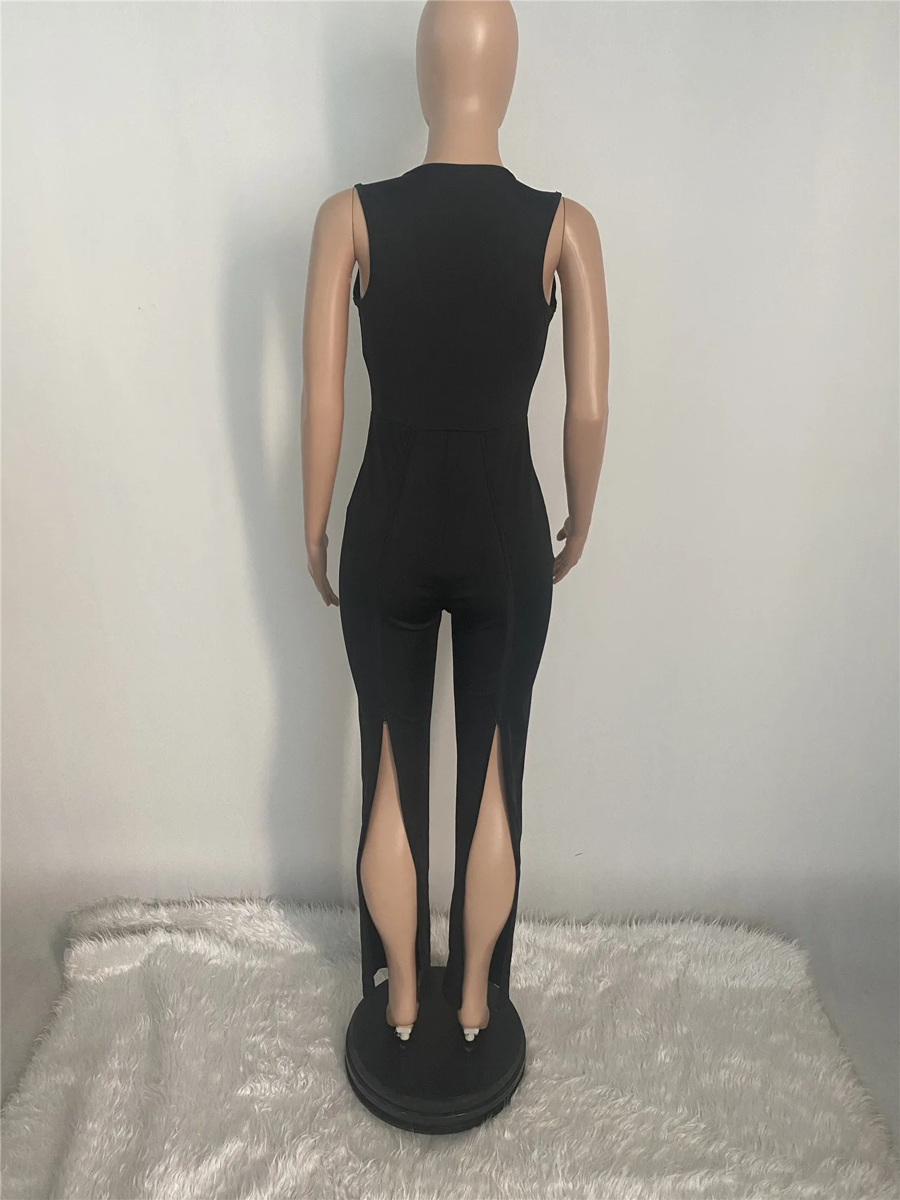 

Women Jumpsuit Wide Leg Zipper Sexy Sleeveless Solid Color Jumpsuits Summer Style