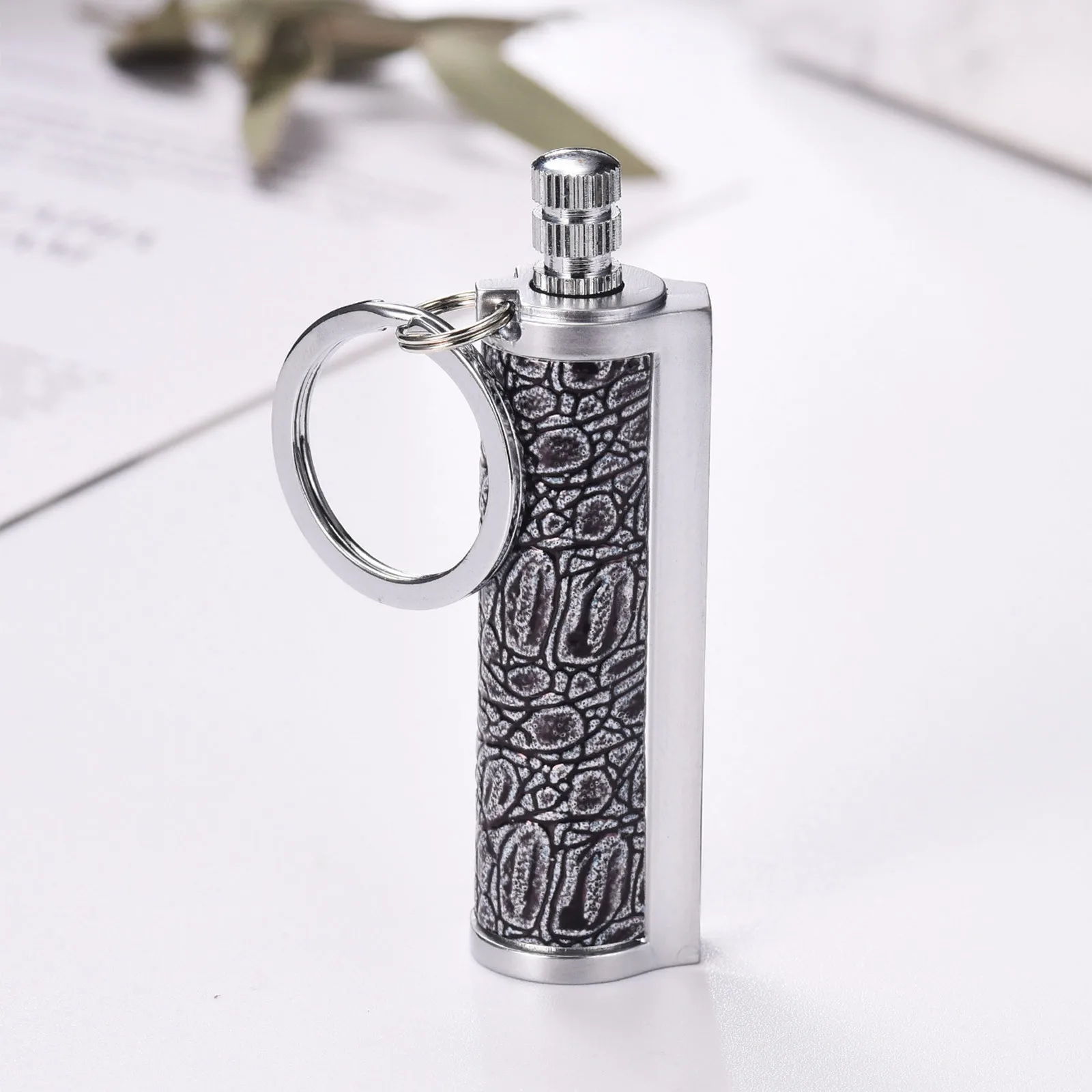 

Fashion Permanent Striker Lighter Match Silver Outdoor Waterproof Portable Lighter Bottle Keychain With Containing Cotton Core