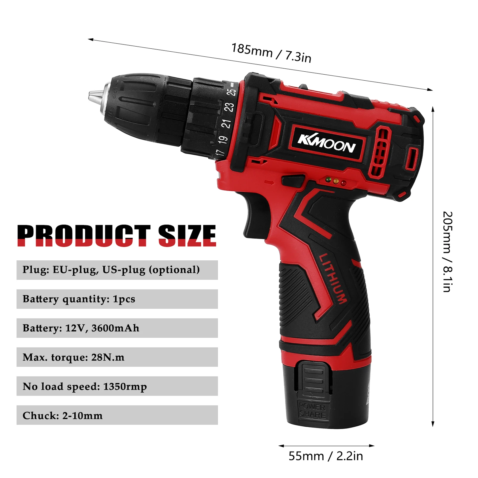 

12-Voltage Electric Cordless Drill High-power Lithium Battery Wireless Rechargeable Drills Brush Motor DIY Electric Power Tools