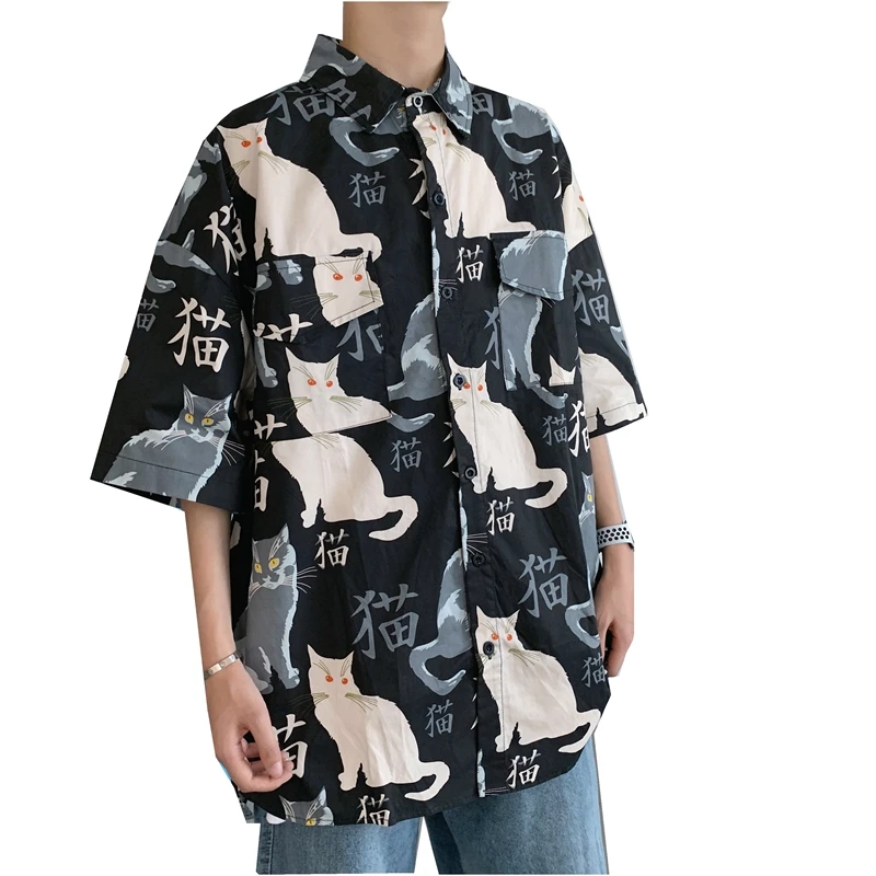 

Japanese Harajuku Men Women Summer Shirt Graphic Vintage Blouse Short Sleeve Korean Clothes Hip Hop Tee Top Streetwear