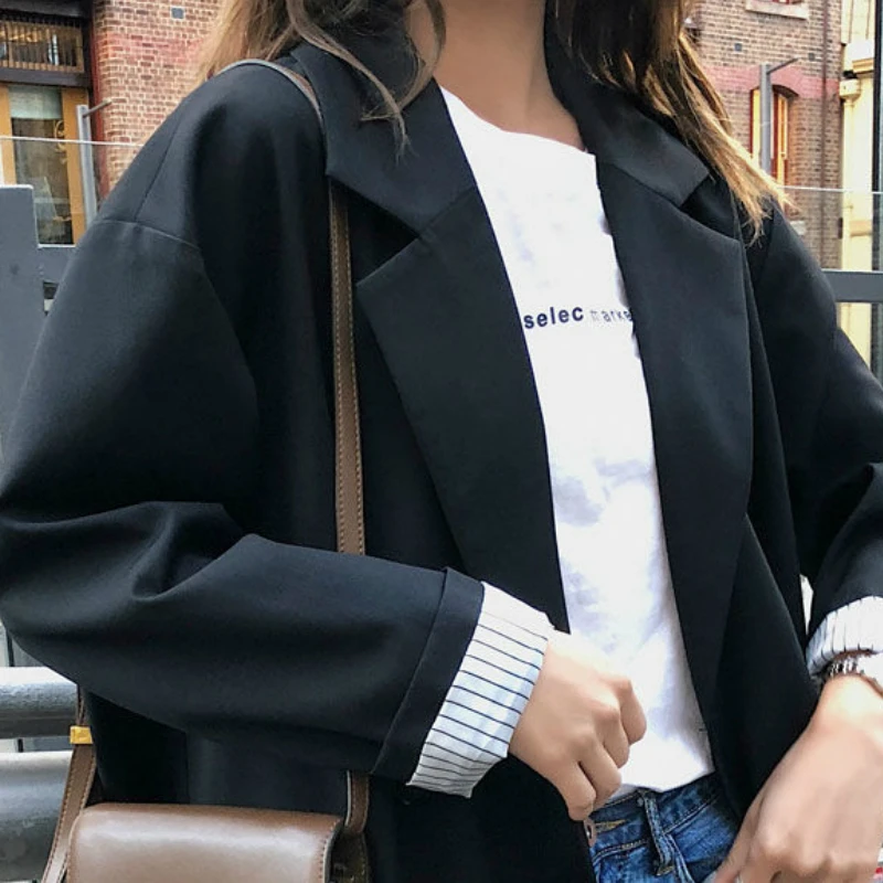 

Women Blazers Solid Notched Fashion Loose Elegant Korean Style Ulzzang Fashion All-match Double Breasted Streetwear Harajuku
