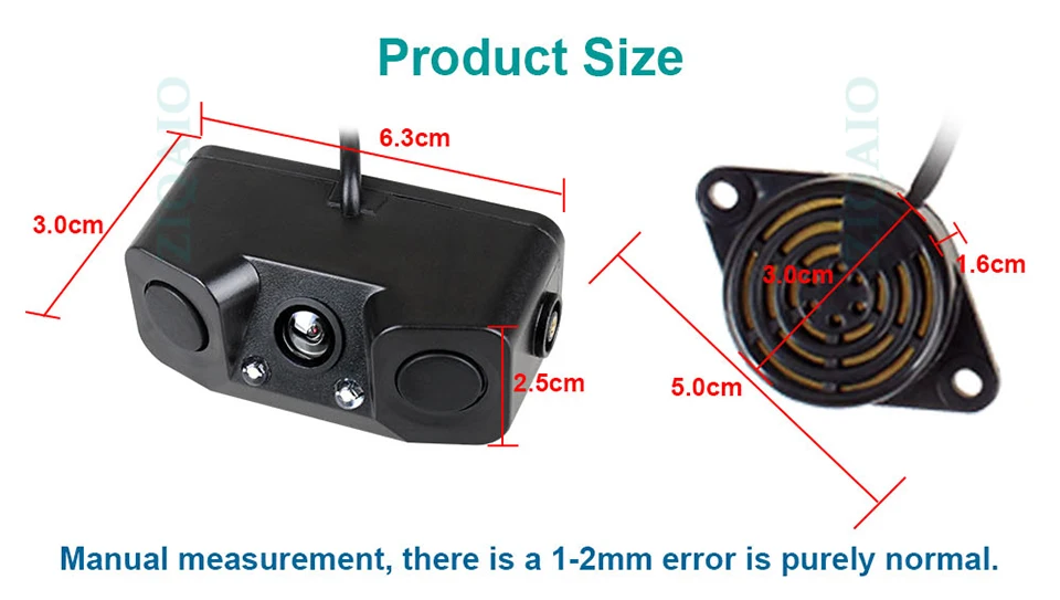Car Rear View Camera 3 In 1 Dual Sensor Radar Sound Alarm Reversing Standby Camera Universal LED Lights Parking Camera HS042