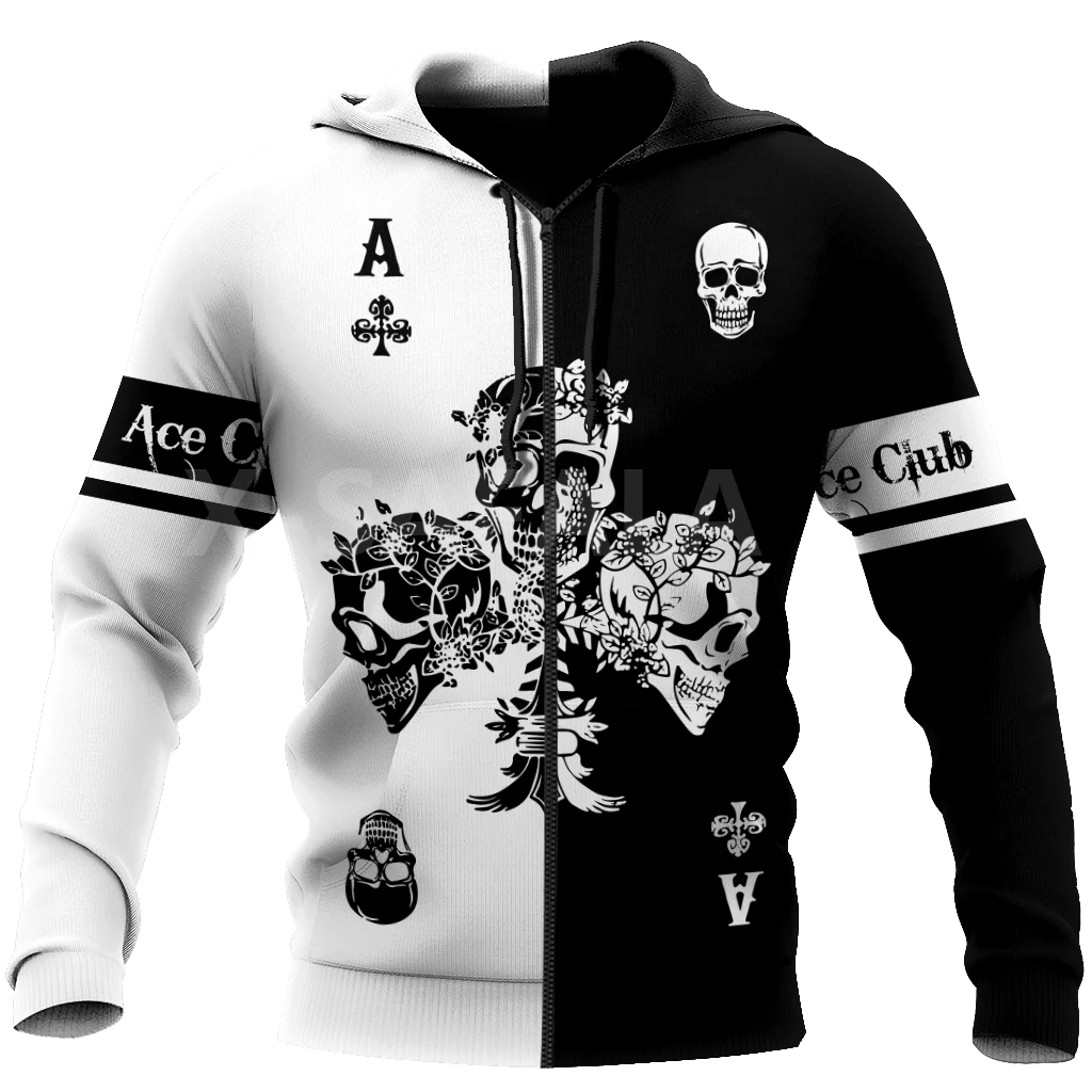 

Poker Ace Club Skull 3D All Print Plus Hoodie Man Women Harajuku Outwear Zipper Pullover Sweatshirt Casual Unisex Jacket