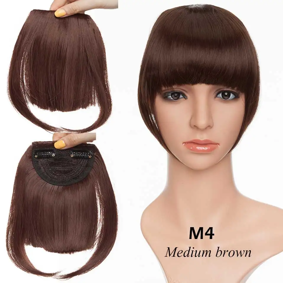 medium brown S-noilite, 2 зажима, челка, бахрома, синтетический шиньон, бахрома, волосы для наращивания, черный, коричневый, блонд, шиньон для женщин - Цвет: medium brown