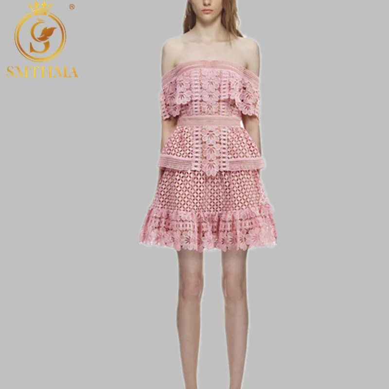 Женское летнее платье автопортрет SMTHMA Кружевное красно розовое платье|Женские