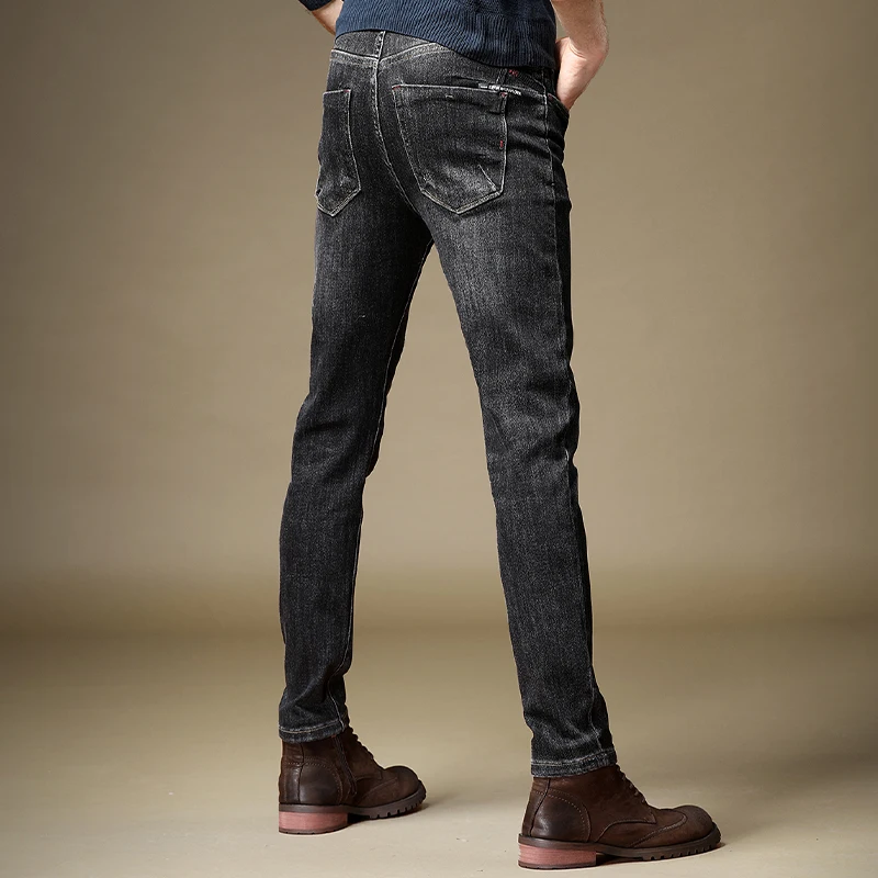 

Men Stretch Black Jeans Fashion Regular Fit Pencil Pants Korean Style Denim Trousers