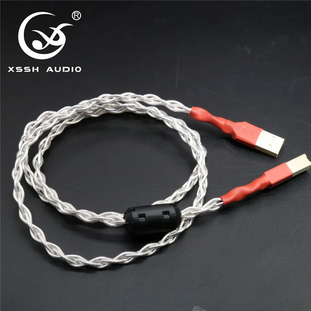 XSSH YIVO DIY OEM ODM White OFC Pure Copper Silver Extension Braid DAC AV Video Audio Output USB 2.0 A-B Data Cable Wire Cord