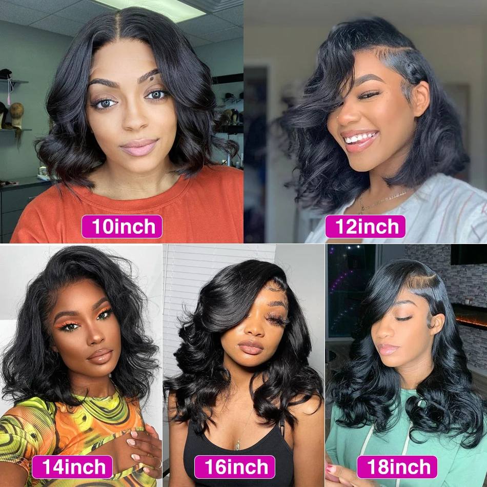 Luvin Body Wave Short Bob Wig 13x4 Lace Closure Human Hair Front Wigs Water Wavy Plucked Brazilian Frontal For Black Women | Шиньоны и