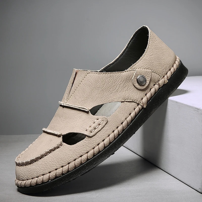 

Men Sandals Outdoor Mens Leather Sandles Slip On Sandals Men Shoes Sandalias Hombre De Cuero Summer Genuine Sandal Shoe Casual