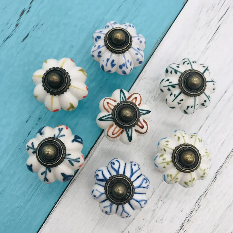 1 шт. элегантные дверные ручки и ручная роспись цветочная керамическая ручка для