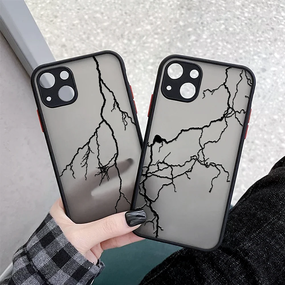 

iphone 13 12 XS 11 Pro Max Mini Thunder Lightning Crack Break Creative Case for 7 8 Plus SE 2020 X XR Camera Protection Coque