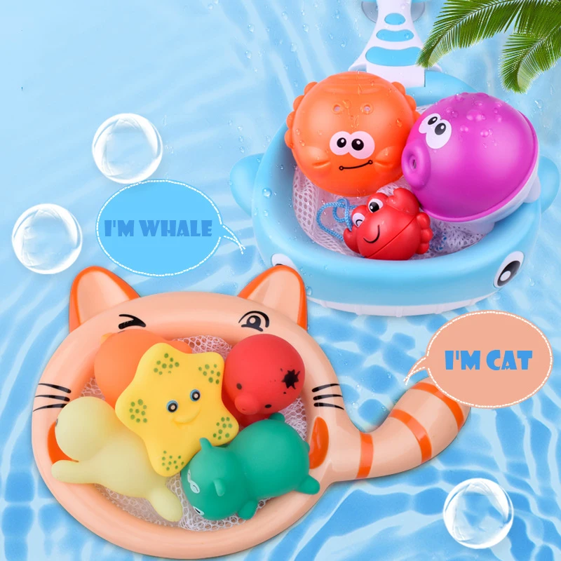 Детские Игрушки для ванны морские животные рыболовные сети игрушки воды игровой