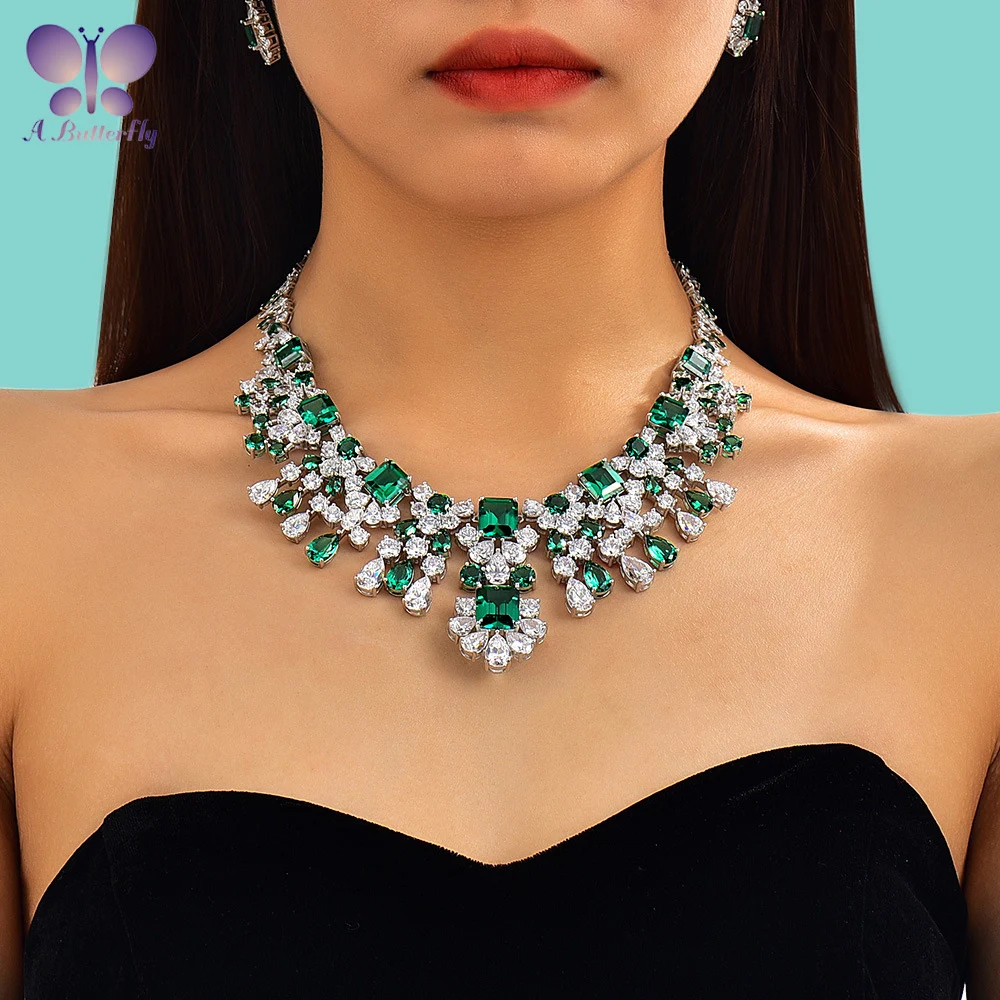 Роскошное ожерелье из стерлингового серебра 925 пробы с изумрудами женский