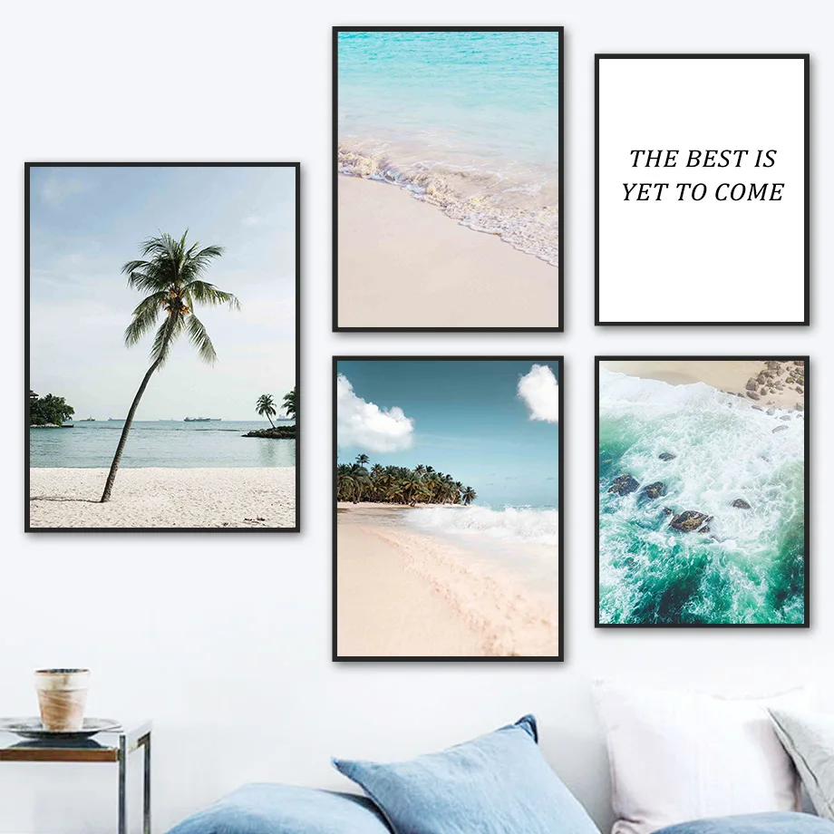 

Sea Wave Beach Sky Palm Reef Cloud Quote Wall Art Canvas Painting Nordic Poster And Prints Wall Pictures For Living Room Decor