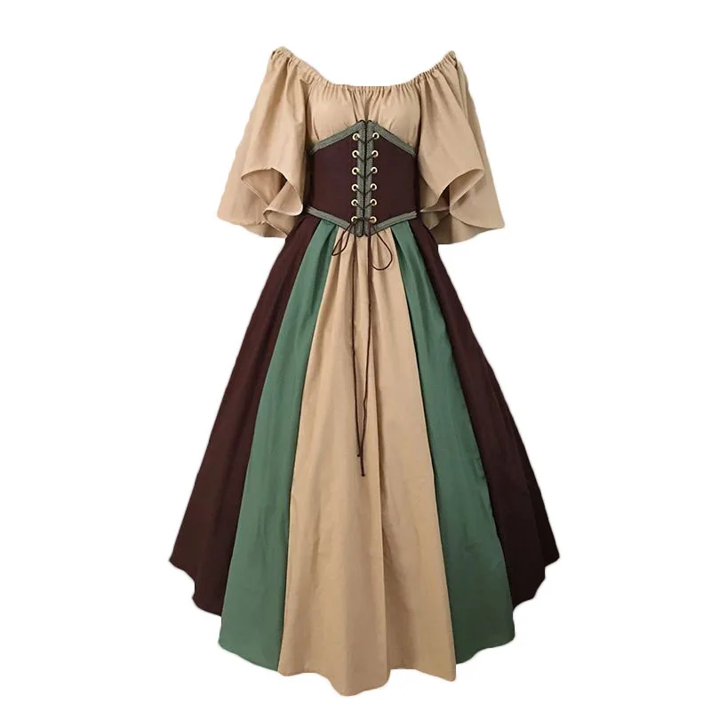 

Женское платье на одно плечо, разноцветное платье в стиле ретро с пышными рукавами и завязкой на талии, летнее платье на одно плечо, женская одежда, 9 А