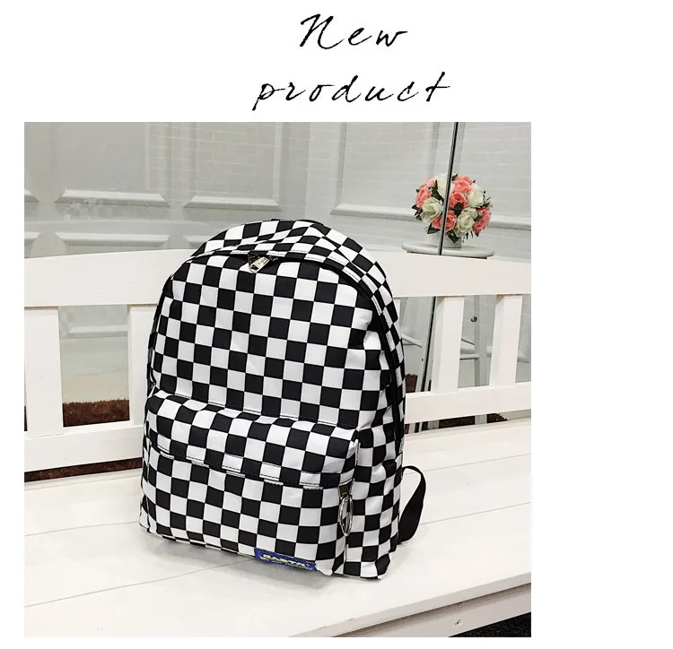 Женский Повседневный Рюкзак в черно-белую клетку нейлоновая Водонепроницаемая