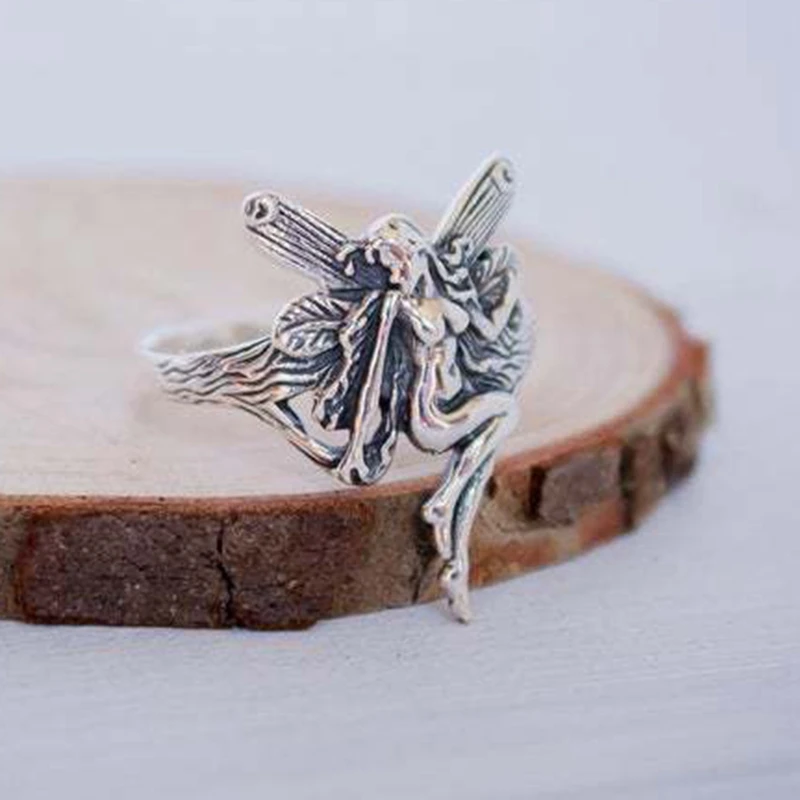 Винтажное святое кольцо в Афинах простое с крыльями ангела символом для женщин