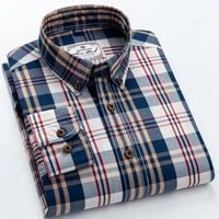 mens cotton shirt classic plaid long sleeve shirt s 4x suitable for business and leisure with single breaste buttons for men