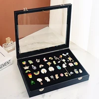 hoseng black 13 78 x 9 45 x 1 97 inch jewelry display case clear with lid window box brooch storage showcase metal lock hs_477