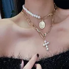 Ожерелья с монетами и жемчугом многослойное ожерелье с подвеской-крестом для женщин богемный Золотой чокер модная новинка 2021 ювелирные изделия