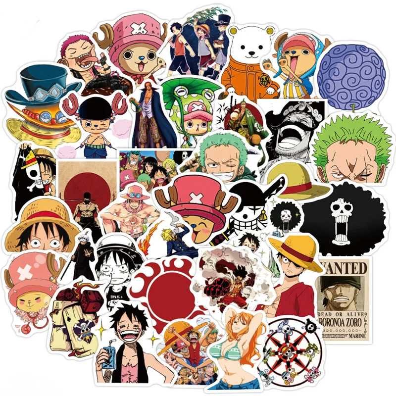 

50pcs Anime ONE PIECE Stickers Luffy Zoro Ace Sticker Waterproof Decals Skateboard Sticker For Laptop Suitcase Guitar Fridge DIY