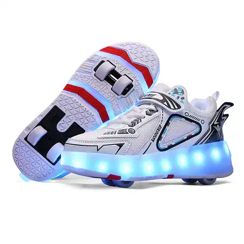 Детская обувь на колесиках из искусственной кожи, мигающие роликовые коньки со светодиодом для мальчиков и девочек, Уличная обувь для катан...