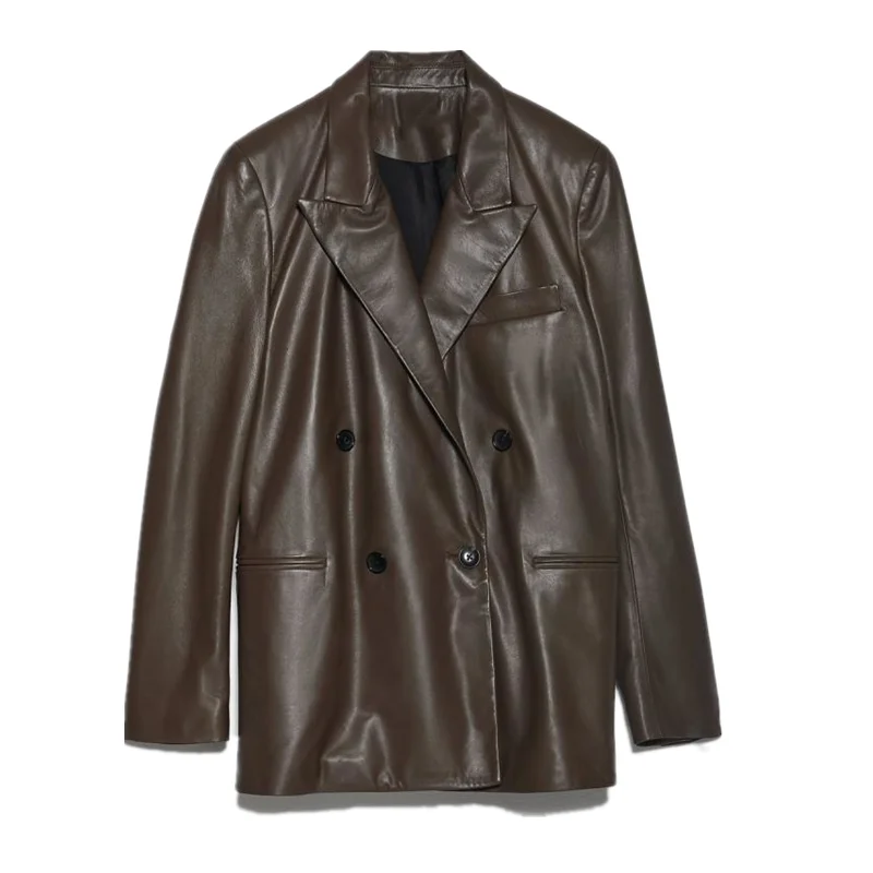 

Jaqueta De Couro Feminino Single-piece Suit Full Leather Jacket Top New 2020 Autumn Arrivals Women's Double-breasted V-neck Pu
