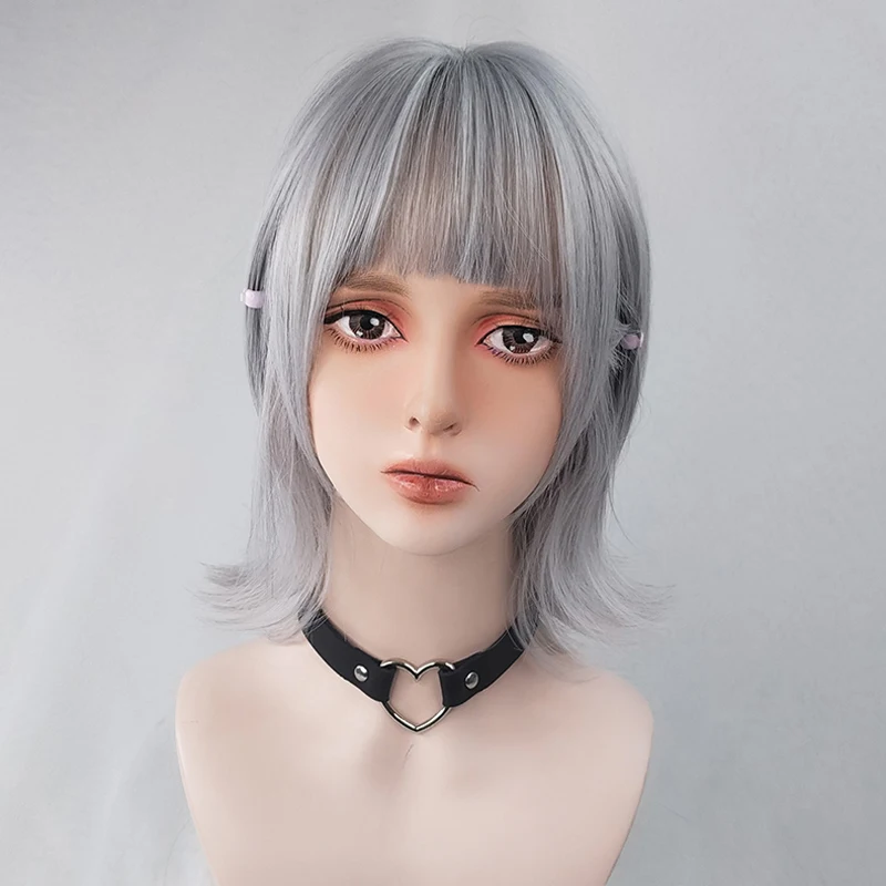 Серебристо-серые Многослойные волосы в стиле Харадзюку Короткие вьющиеся серые